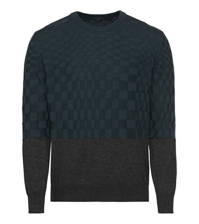 LOUIS VUITTON Men's Signature Crewneck Blue Sweater 100% Wool Size M