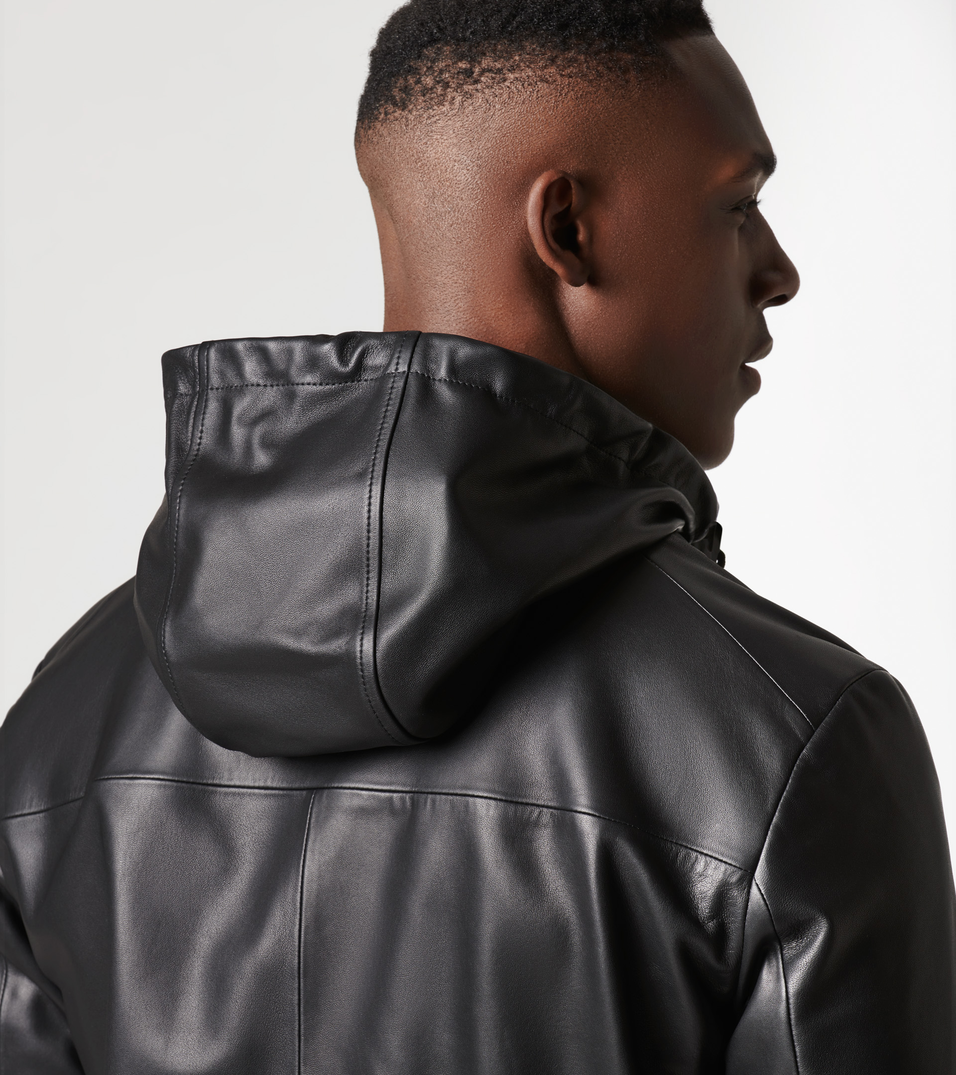 Leather hooded bomber best sale jacket