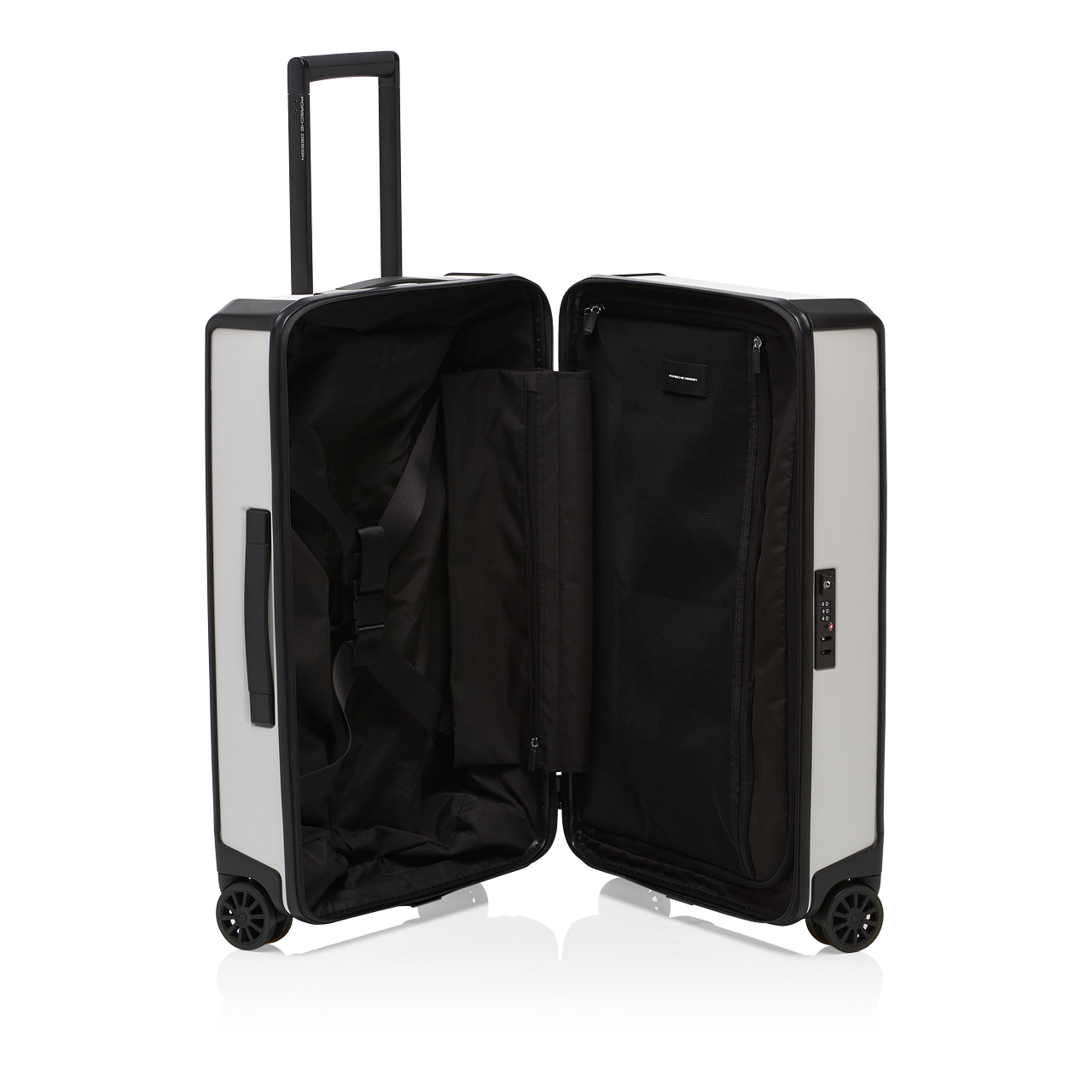 white hard case luggage