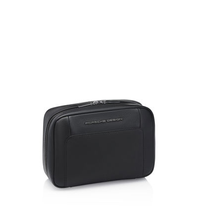 Luxury black leather toiletry bag