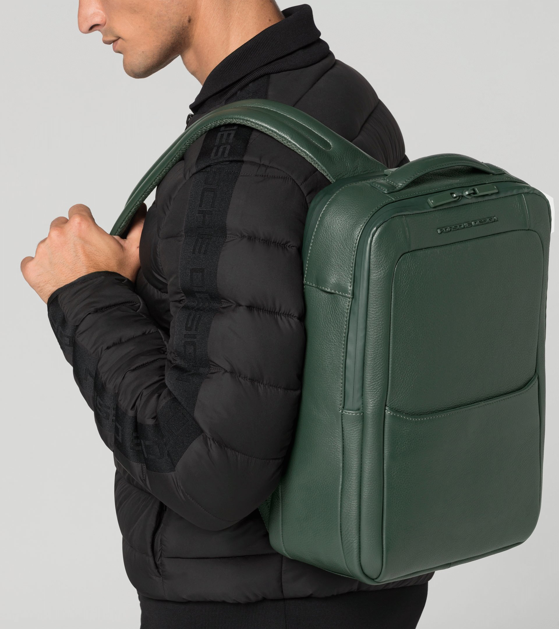 Dark green leather backpack shop