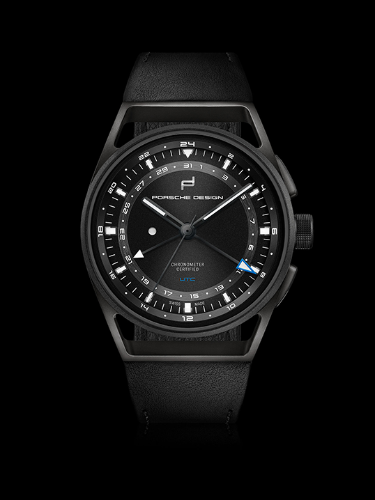 Shows Picture of Porsche-Design_FW21_TP_1919_Globetimer_UTC_Black_Leather_FRO_538x718px.png