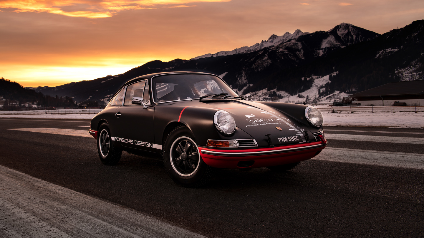 Old Porsche model during sunset