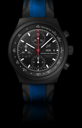 Shows Picture of Rennsport_Reuninon_Chronograph_Blue_Black_Band_On_Black_Background.png